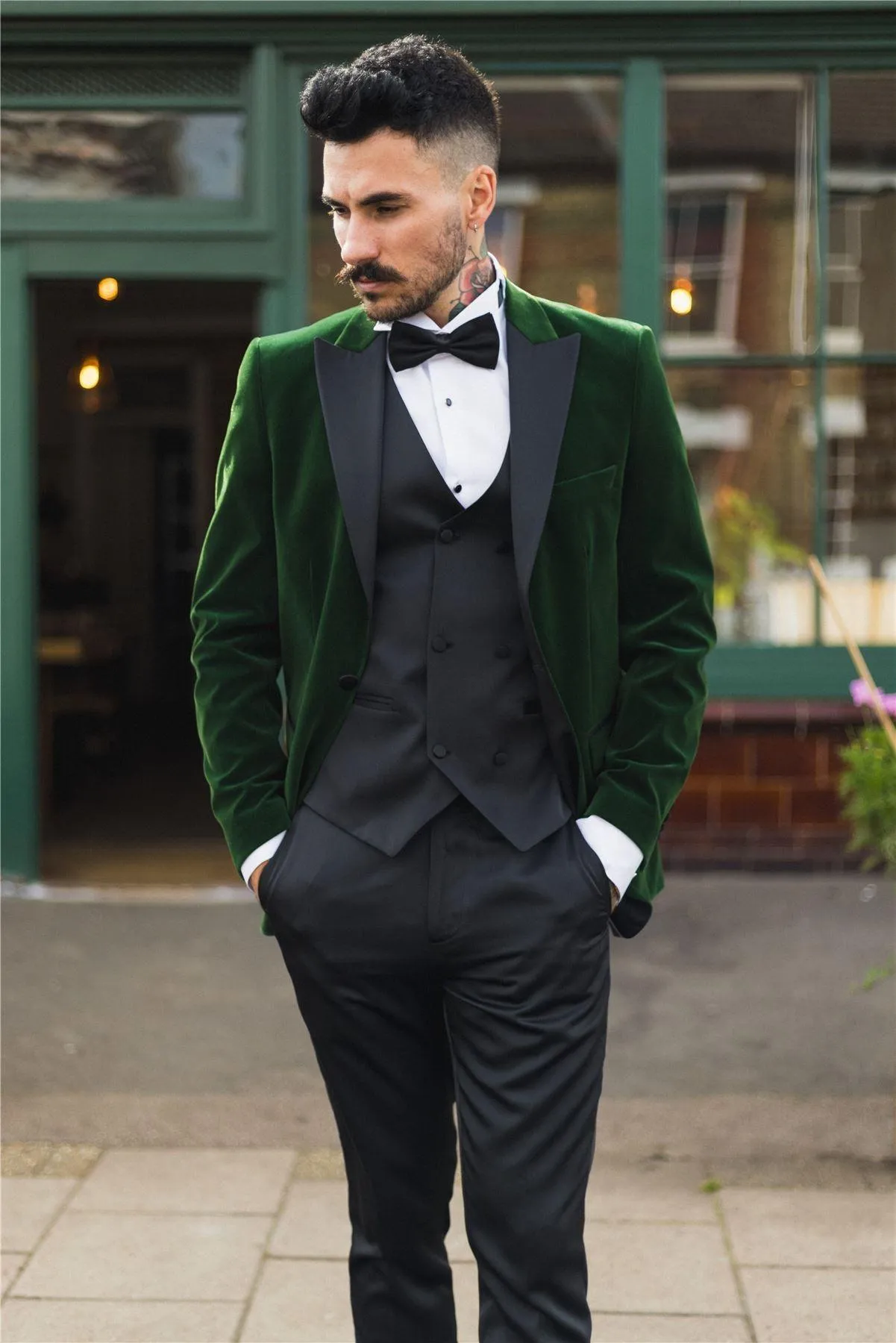 Mens Green Velvet Tuxedo Blazer Satin Peak Lapels Dinner Jacket Wedding Prom Black Tie