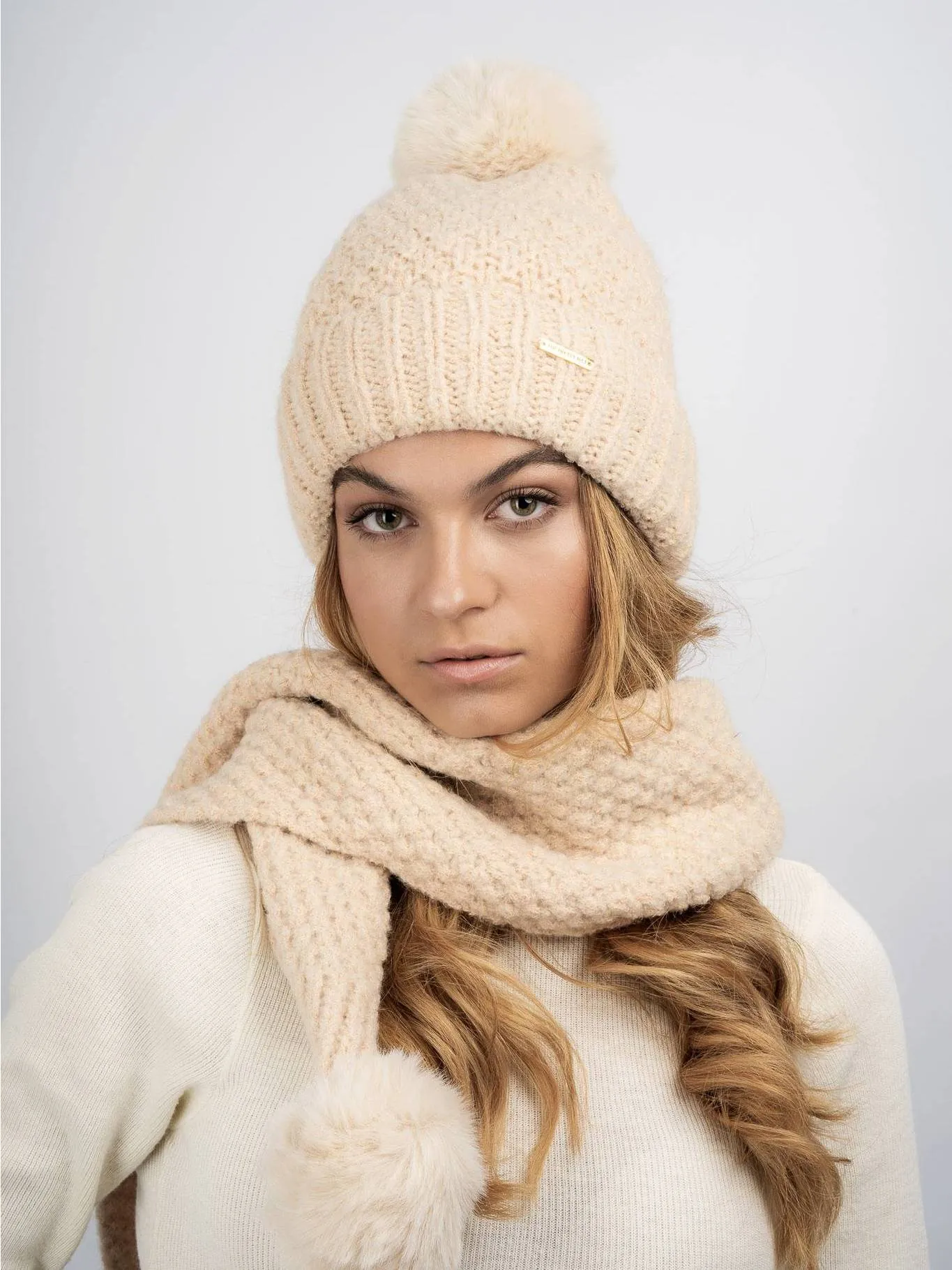 Millie Fleece Lined Beanie & Scarf Set - Cream