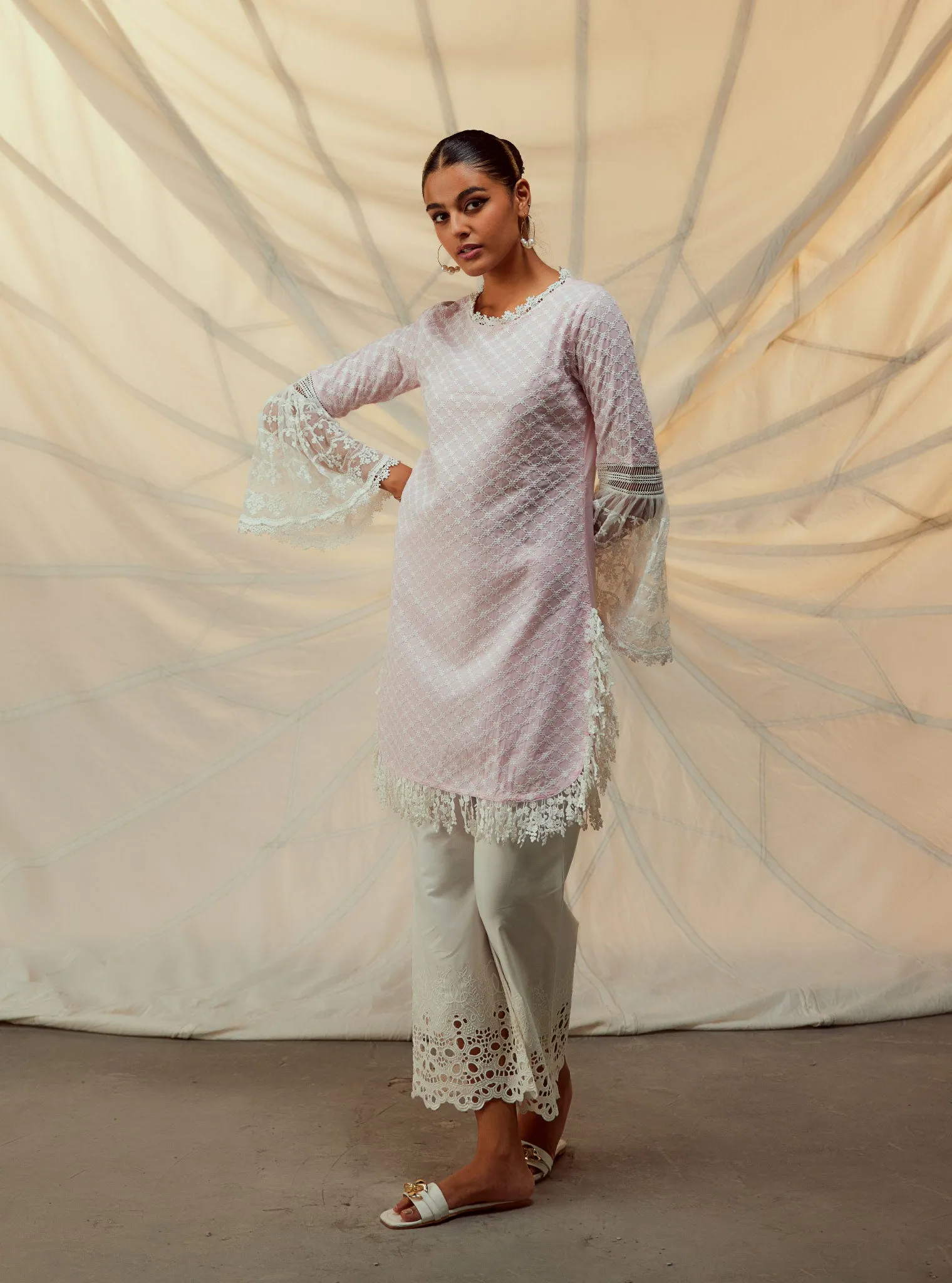 Mulmul Aspen Pink Kurta With Garara