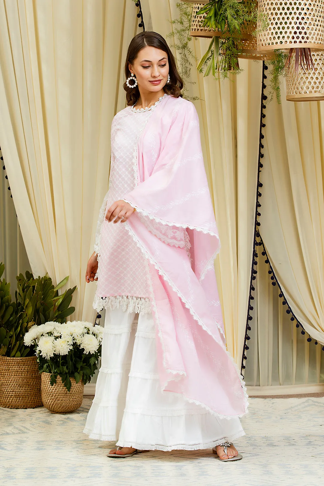 Mulmul Aspen Pink Kurta With Garara