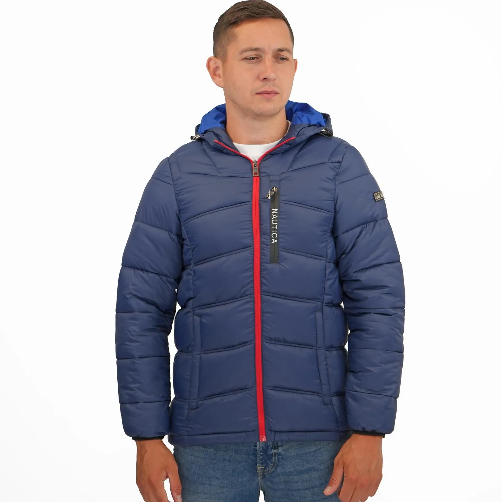 Nautica Mens Performance N83 Hooded Puffer Jacket Navy