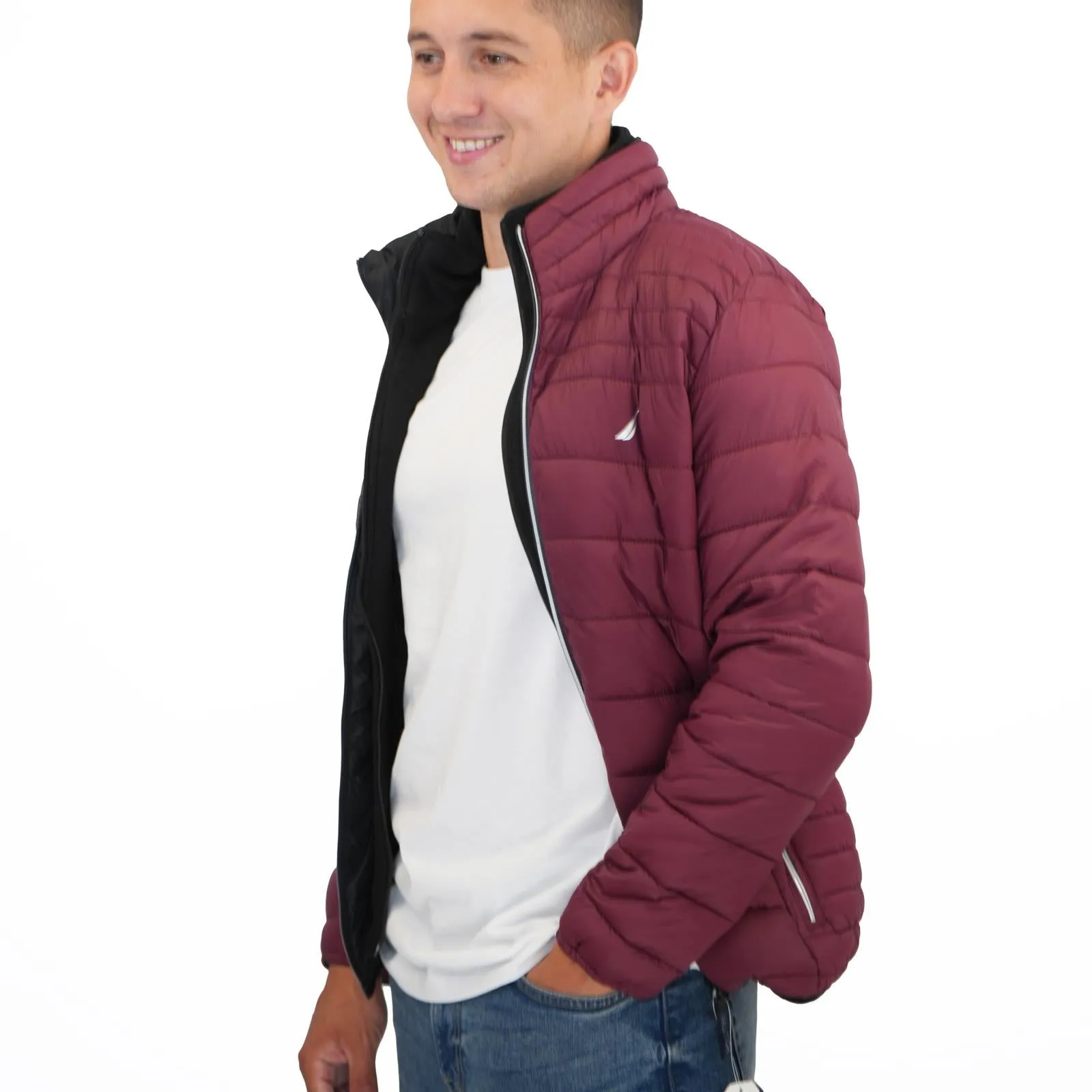 Nautica Performance Double Zip Puffer Jacket Burgundy