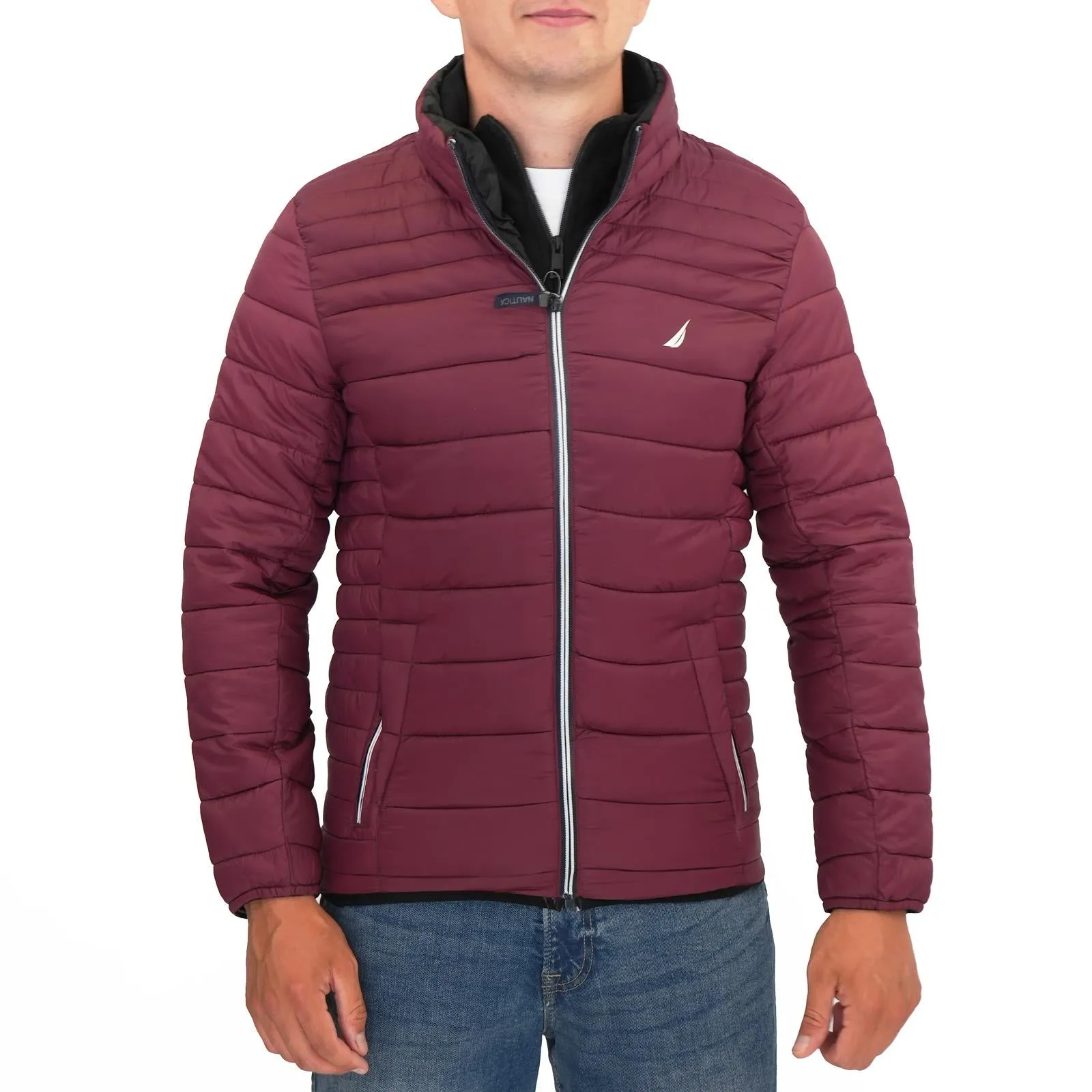 Nautica Performance Double Zip Puffer Jacket Burgundy