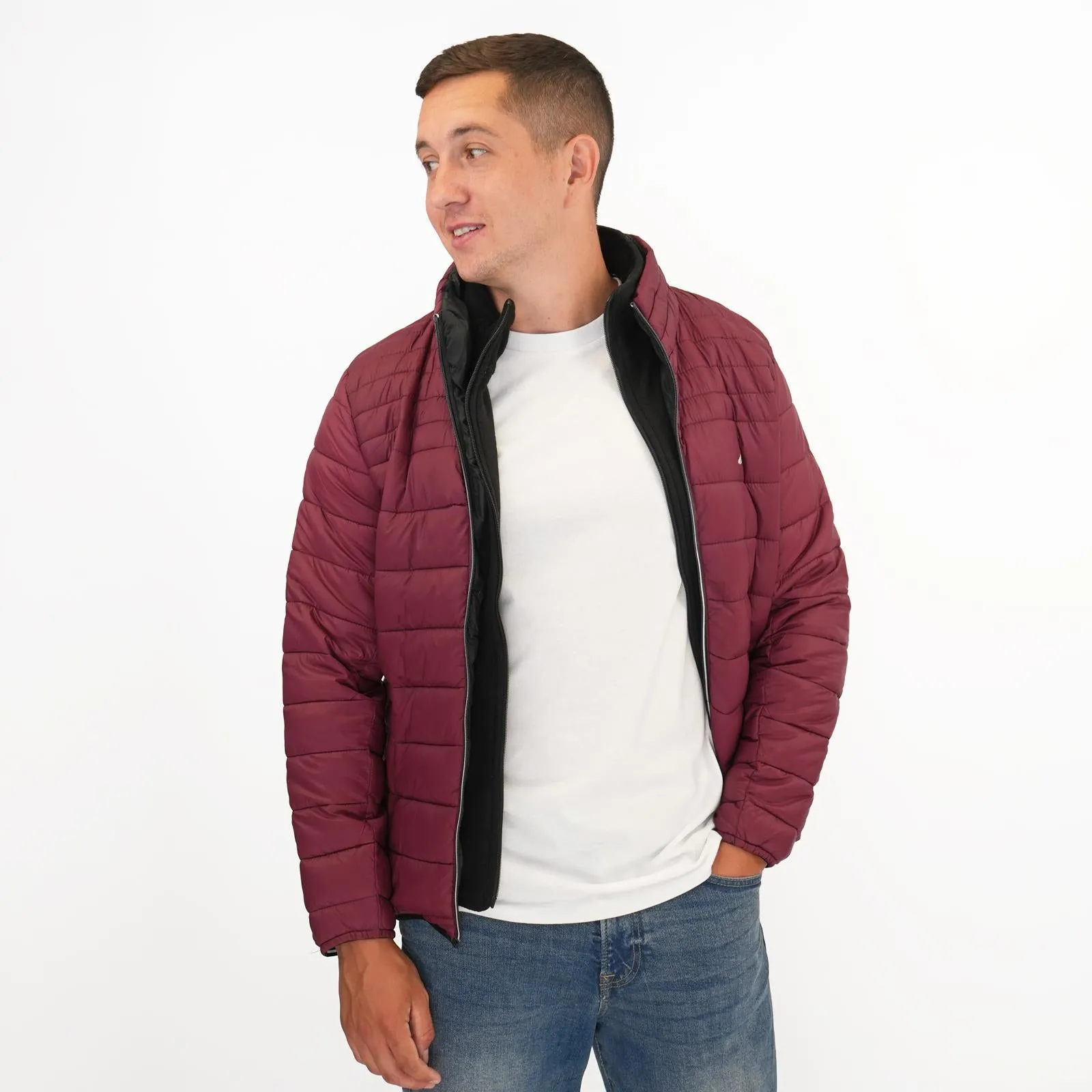 Nautica Performance Double Zip Puffer Jacket Burgundy