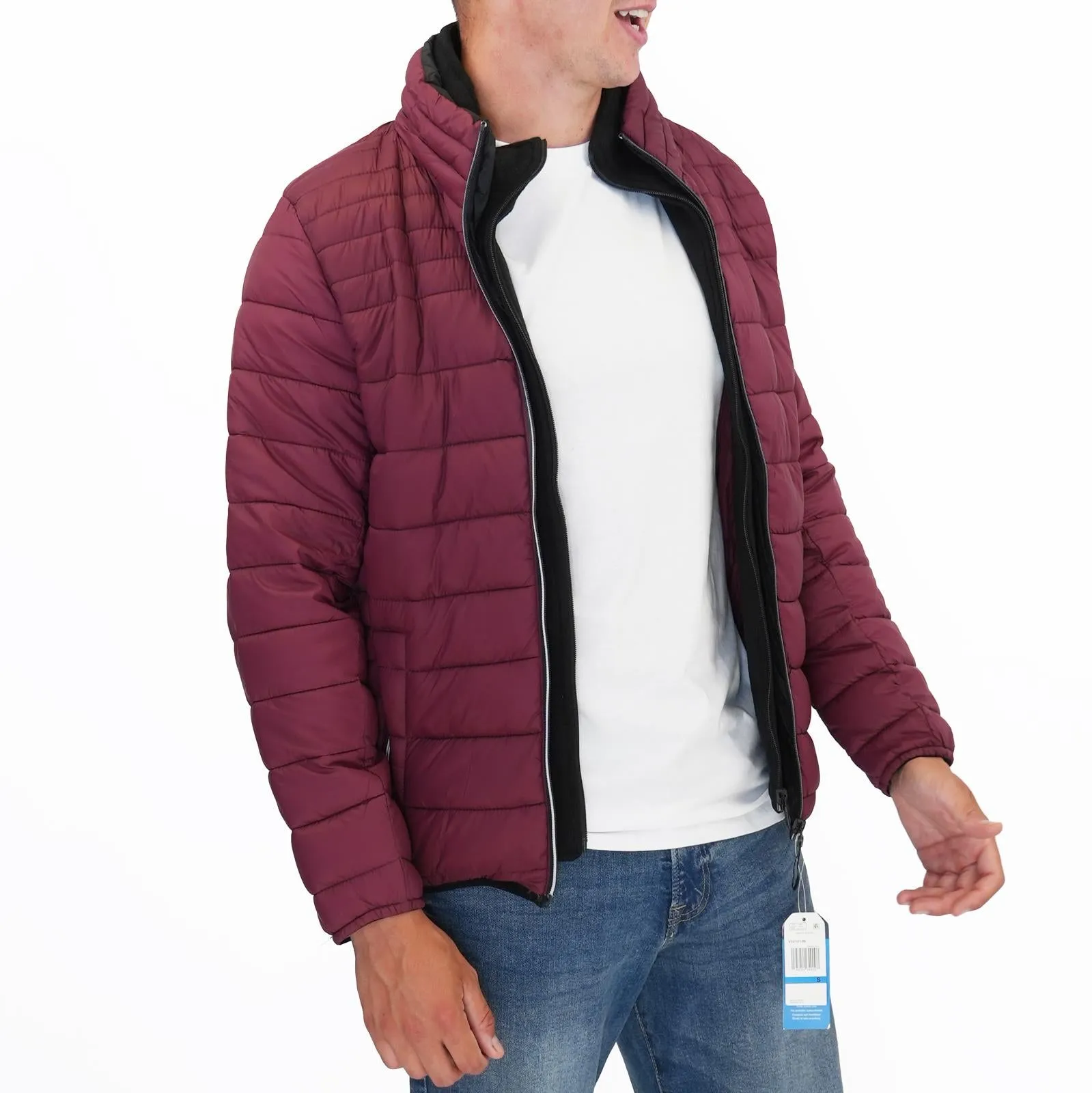 Nautica Performance Double Zip Puffer Jacket Burgundy