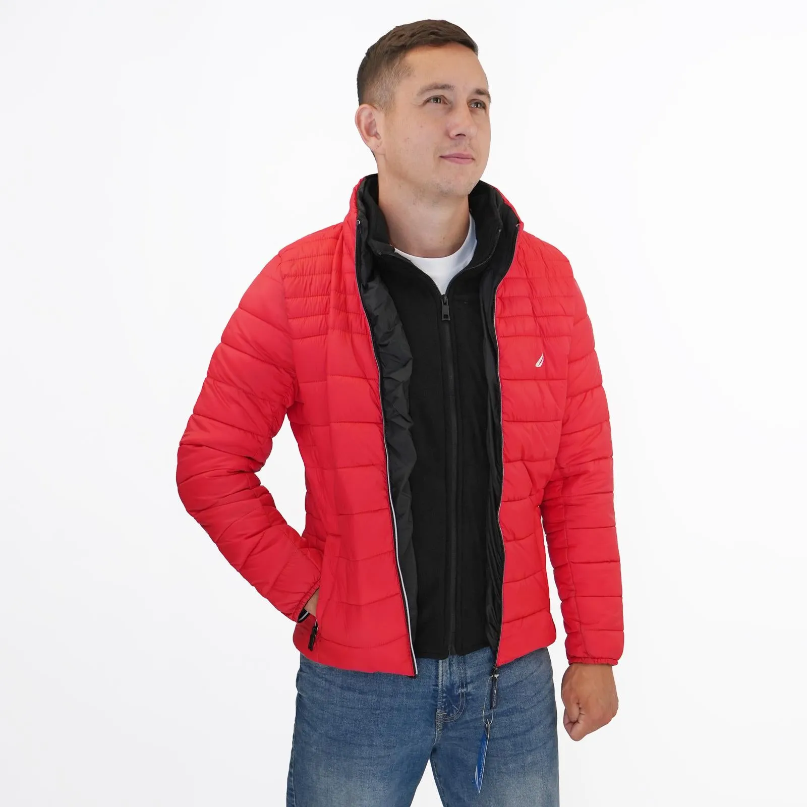 Nautica Performance Double Zip Puffer Jacket Red