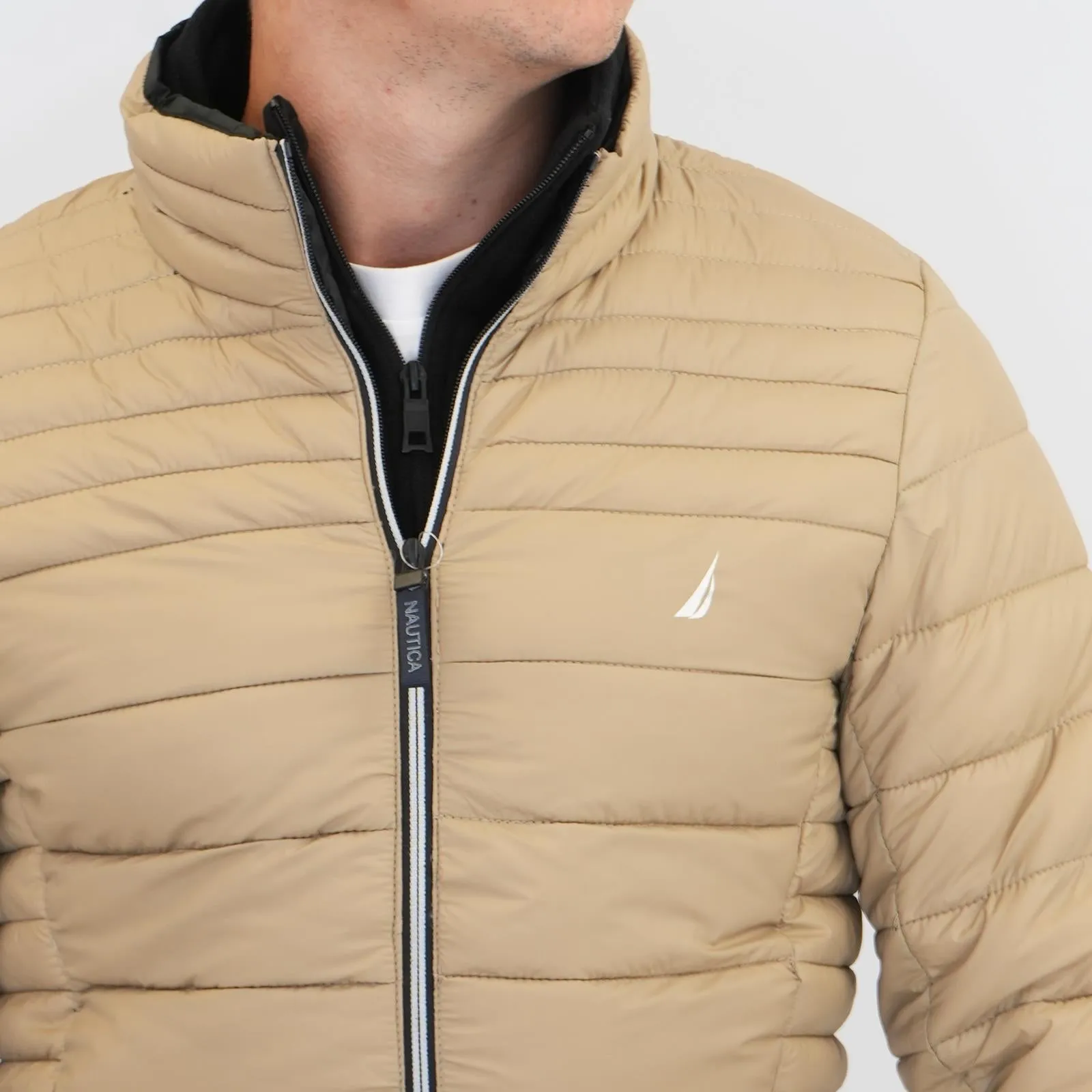 Nautica Performance Double Zip Puffer Jacket Tan