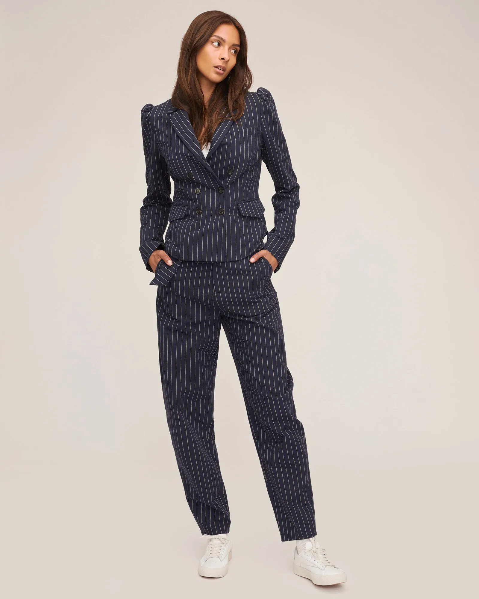 Noel Double Breasted Pinstripe Shirt Blazer