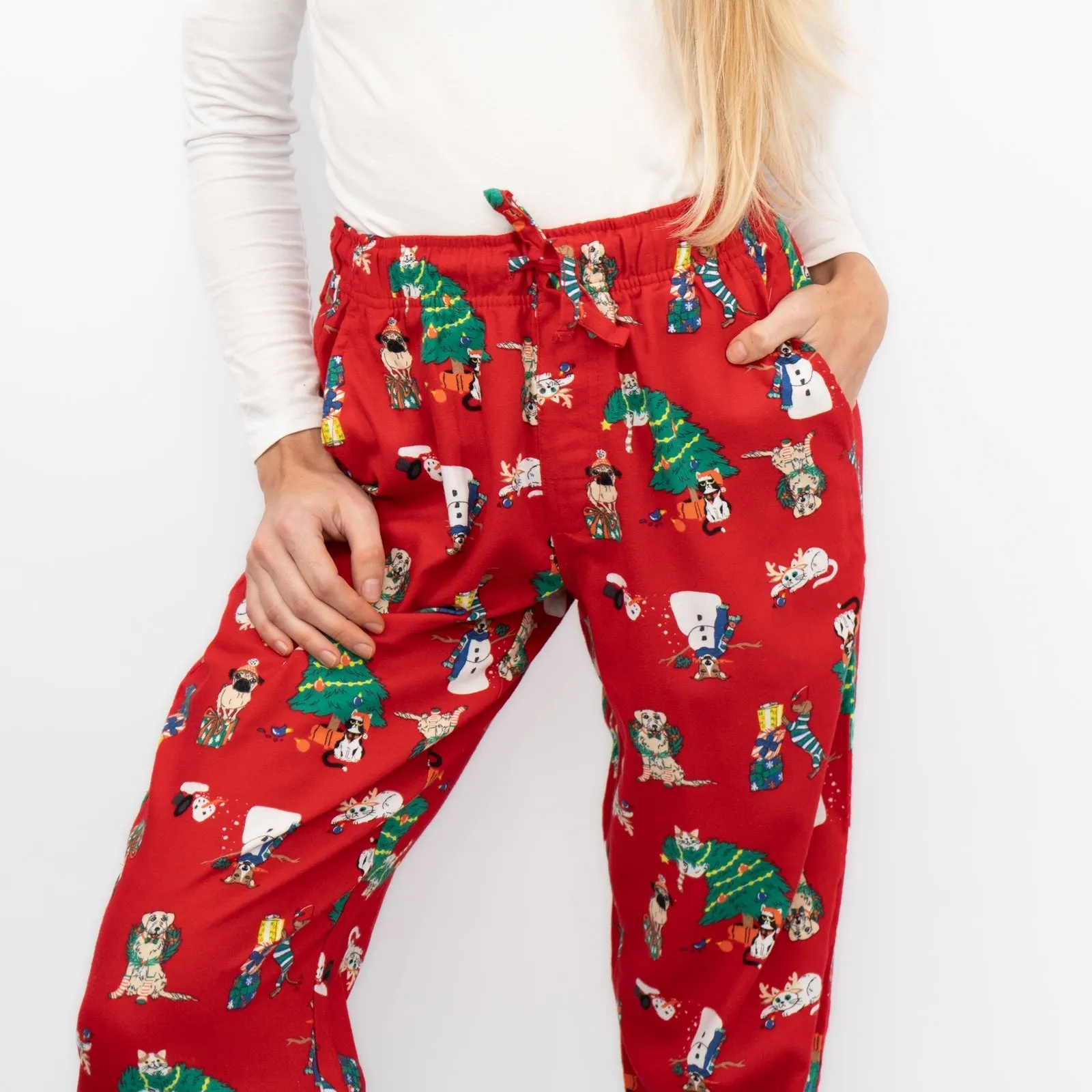 Old Navy Gap Womens Red Christmas Tree Pyjama Bottoms Elasticated Waist Trousers