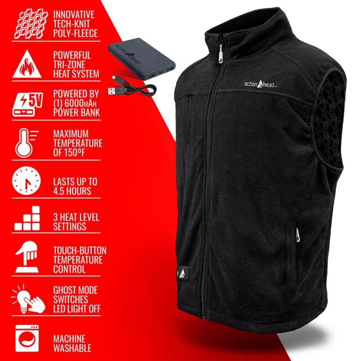 Open Box ActionHeat 5V Men's Performance Fleece Battery Heated Vest