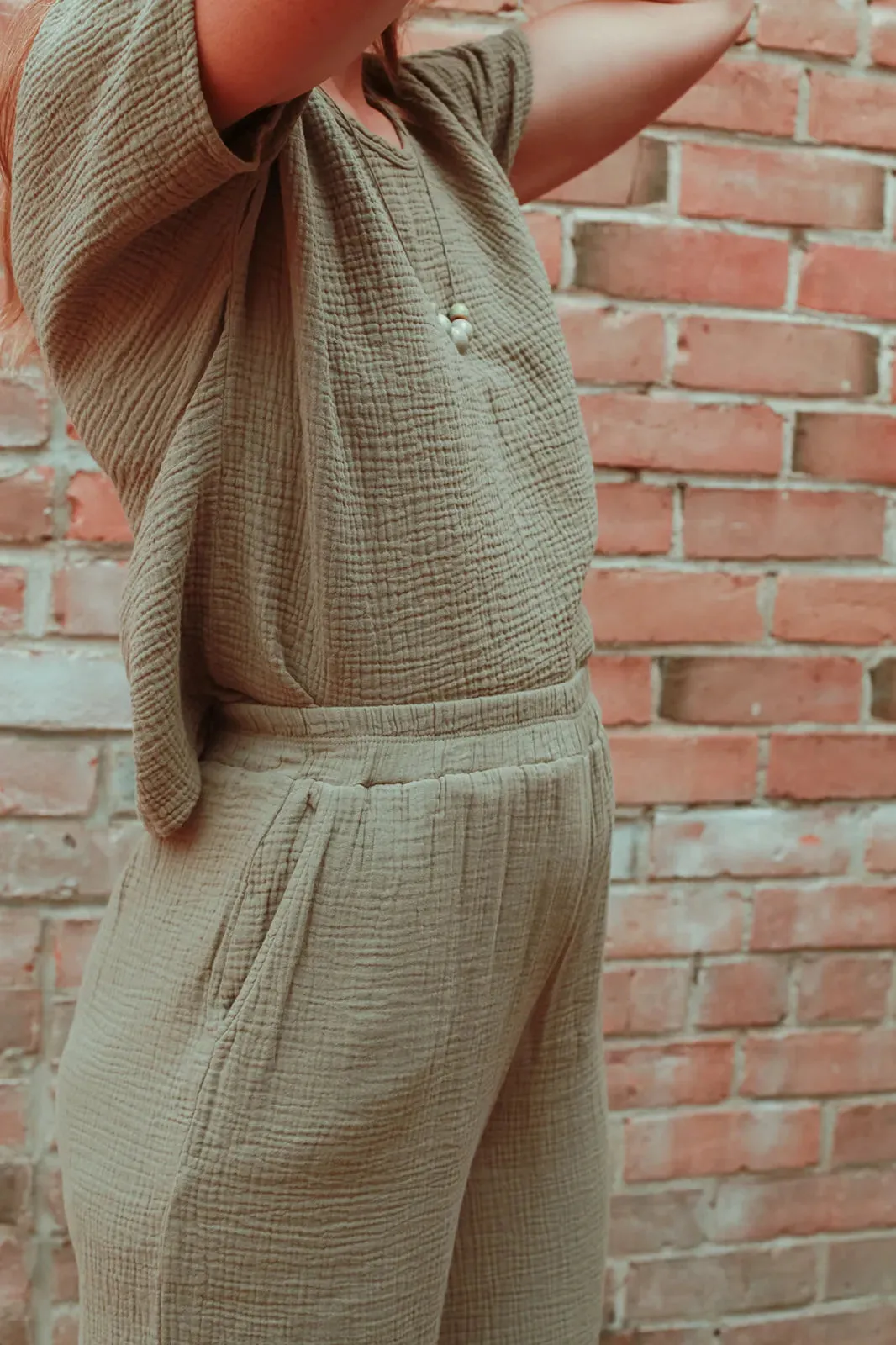 Organic Wide Gauze Pant in Olive