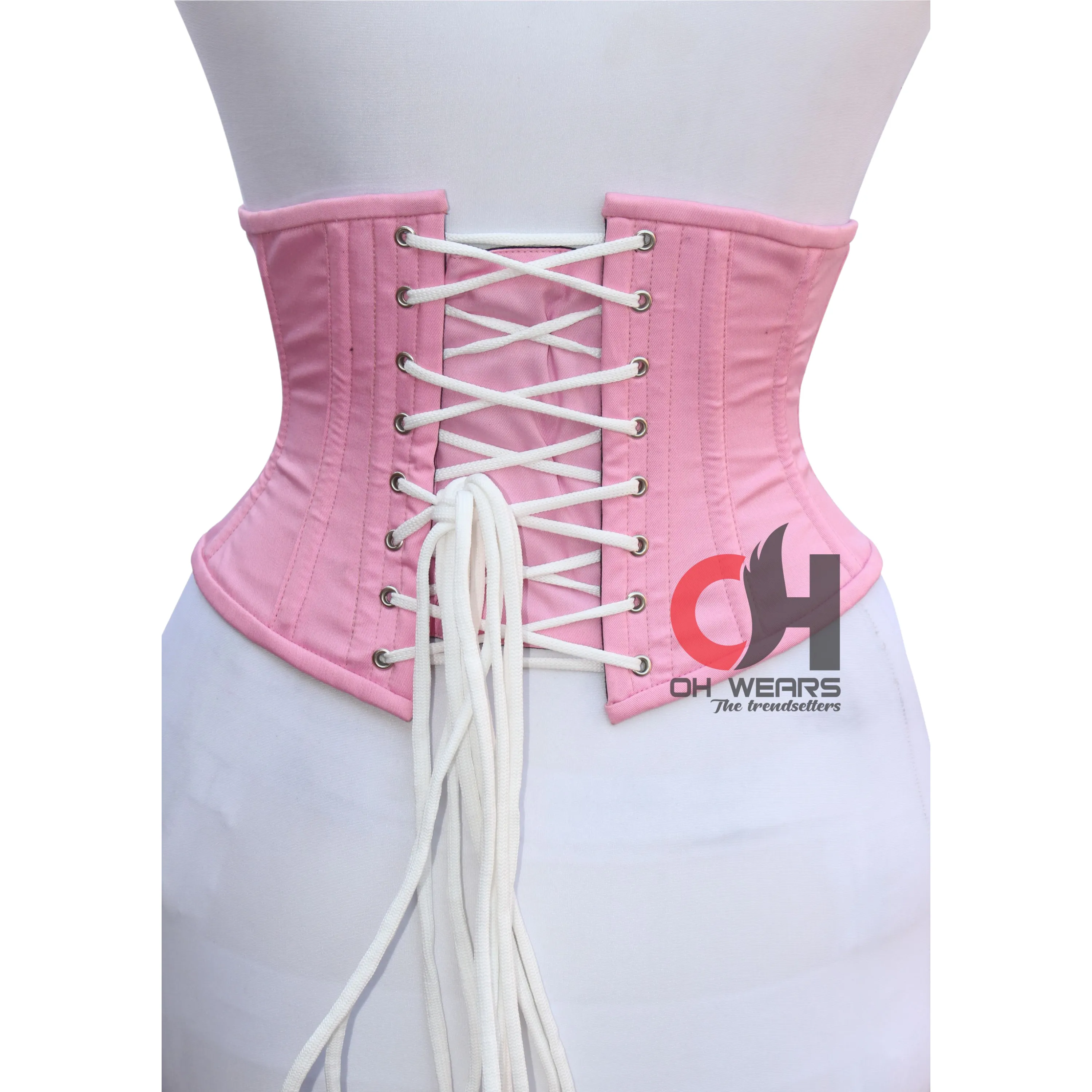 Pink Cotton Underbust corset - Steel Boned