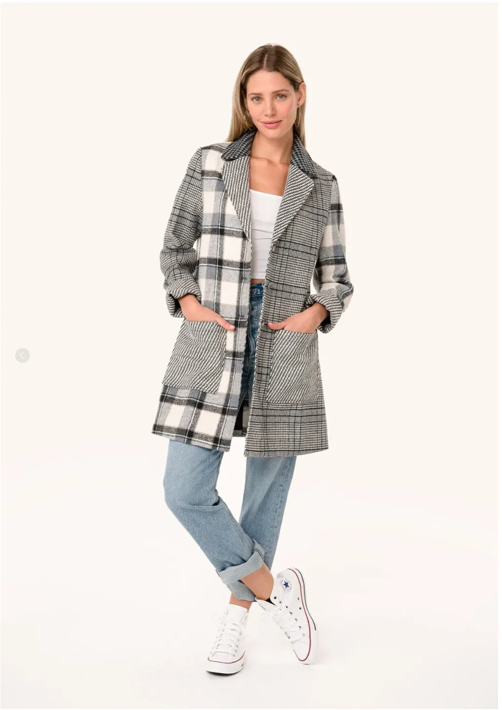 Plaid Long Blazer Coat