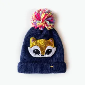 Poppy Sequinned Fox Kids Beanie - Navy (Age 6-12)