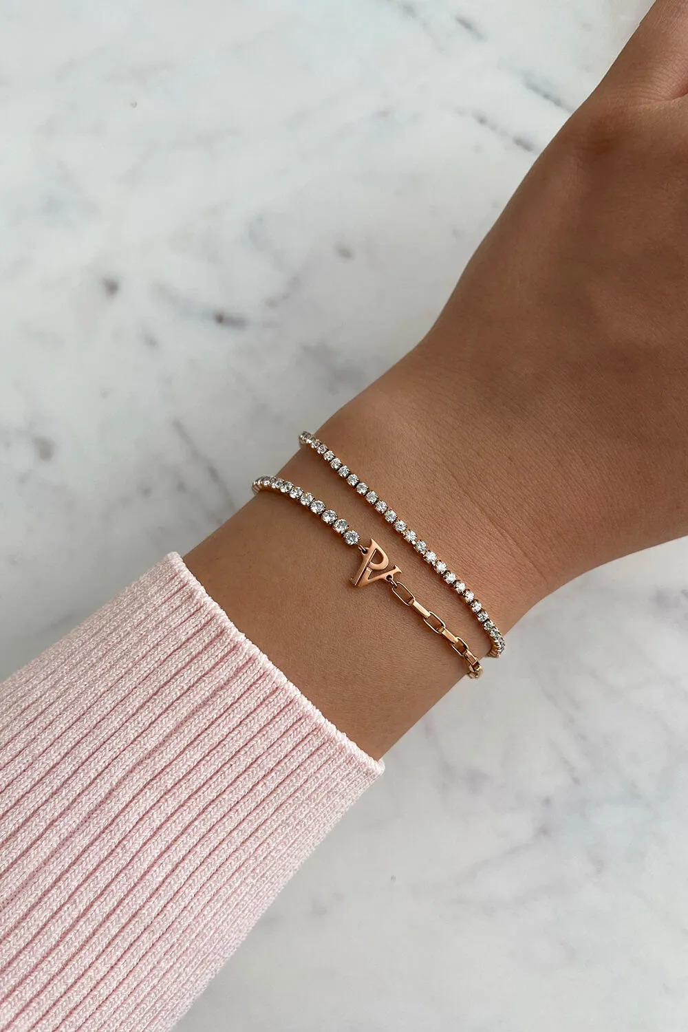 PV Tennis & Chain Bracelet 14K Rose Gold Plated