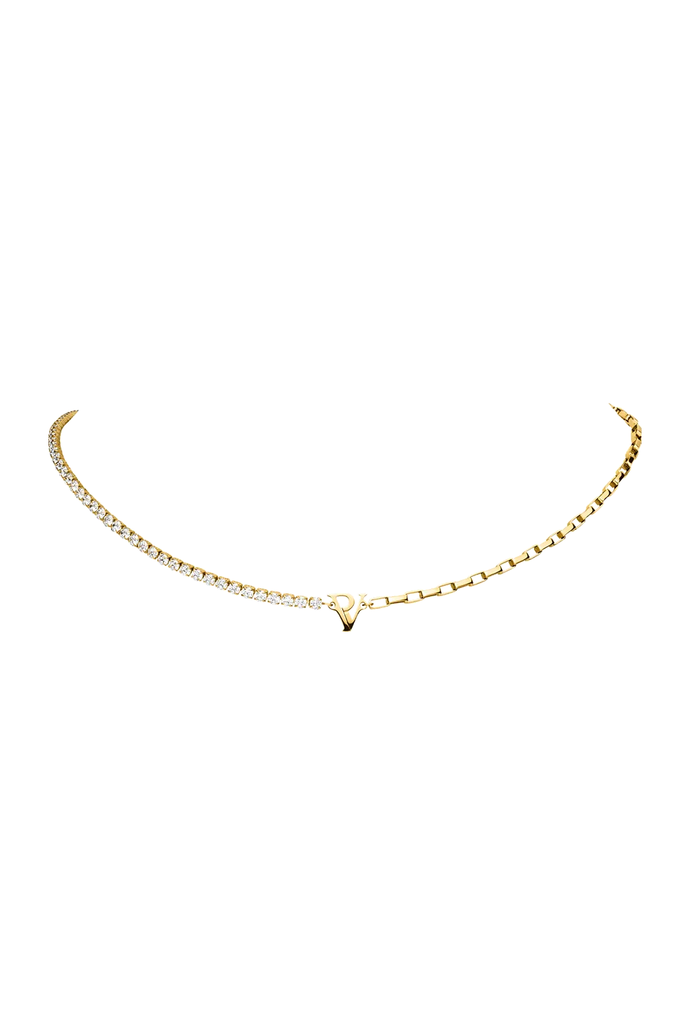 PV Tennis & Chain Necklace 14K Gold Plated