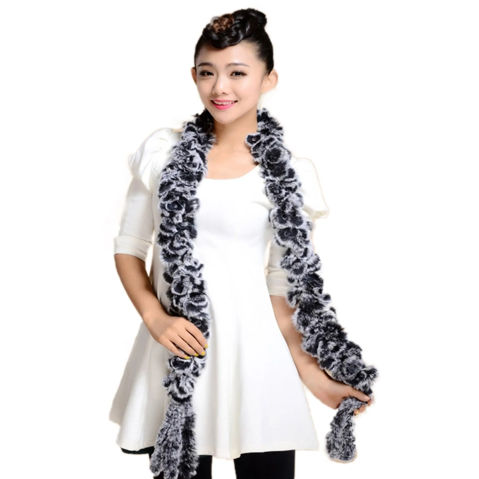 Real REX Rabbit Fur Scarf Grape Wrap Cape Shawl Neck Warmer Various Colors 175cm Long Scarf FS14516