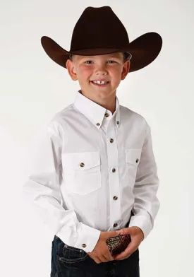 Roper® Boy's Poplin Solid White Long Sleeve Button Front Western Shirt