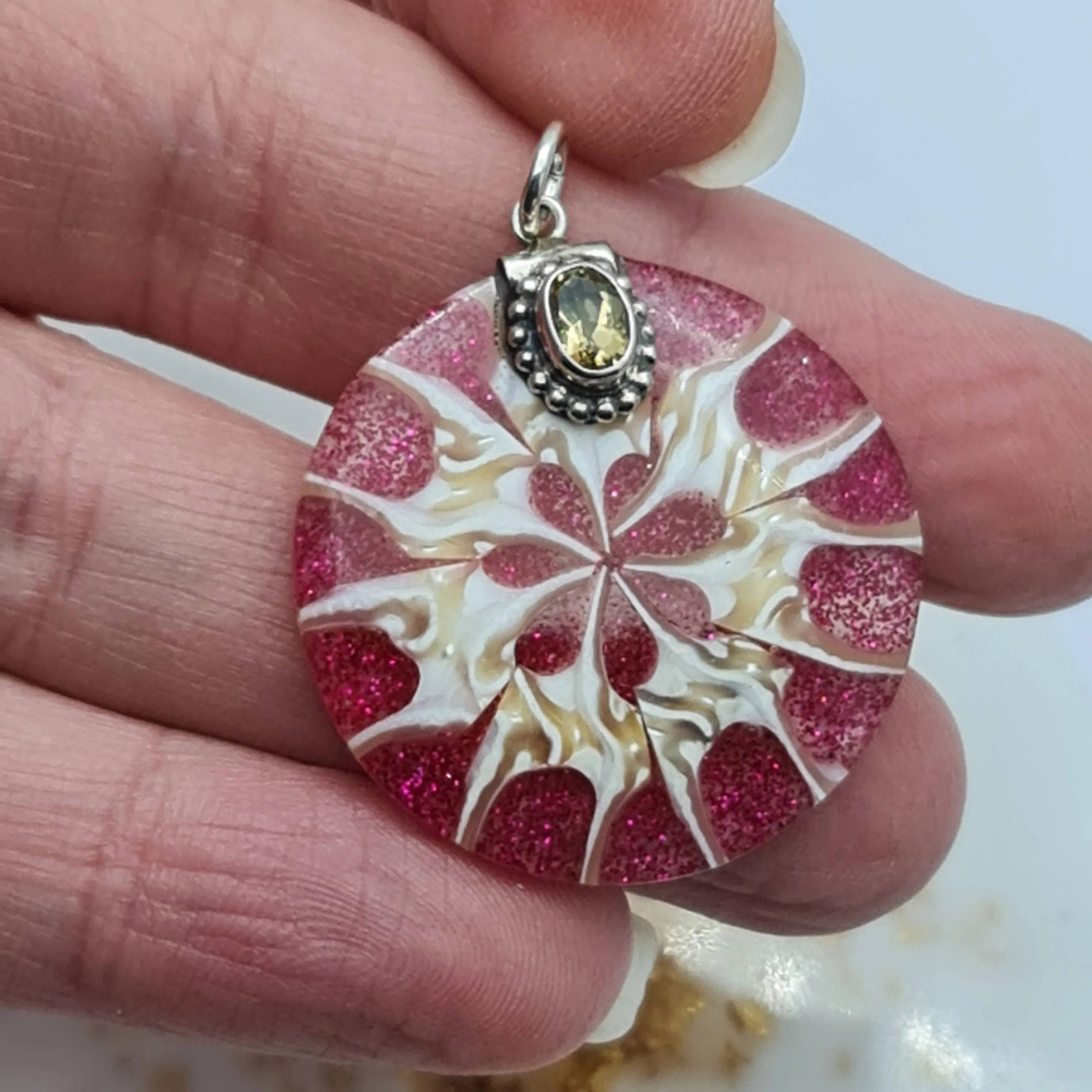 Shell Pink Resin Citrine Stone pendant large