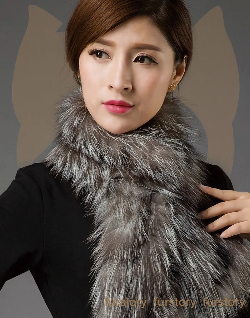 Silver Fox Fur or Fox Fur Scarf Wrap Cape Shawl Neck Warmer 3 Colors NEW FS050204