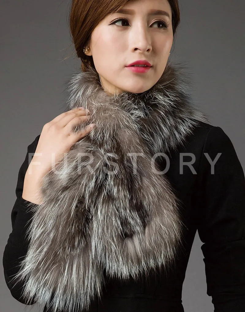 Silver Fox Fur or Fox Fur Scarf Wrap Cape Shawl Neck Warmer 3 Colors NEW FS050204