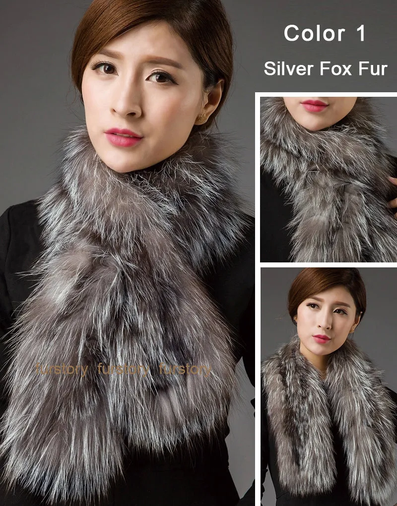 Silver Fox Fur or Fox Fur Scarf Wrap Cape Shawl Neck Warmer 3 Colors NEW FS050204