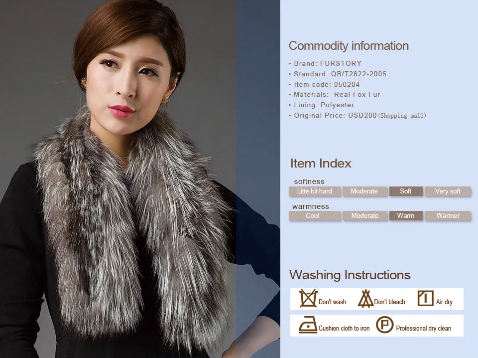 Silver Fox Fur or Fox Fur Scarf Wrap Cape Shawl Neck Warmer 3 Colors NEW FS050204