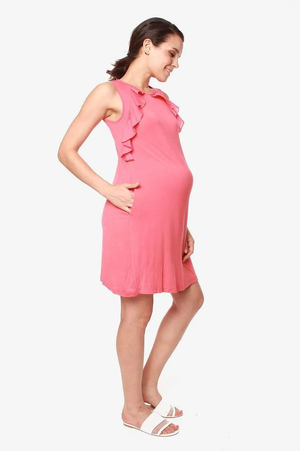 Sleeveless Calida Frills Bamboo Cotton Nursing Dress Tulip