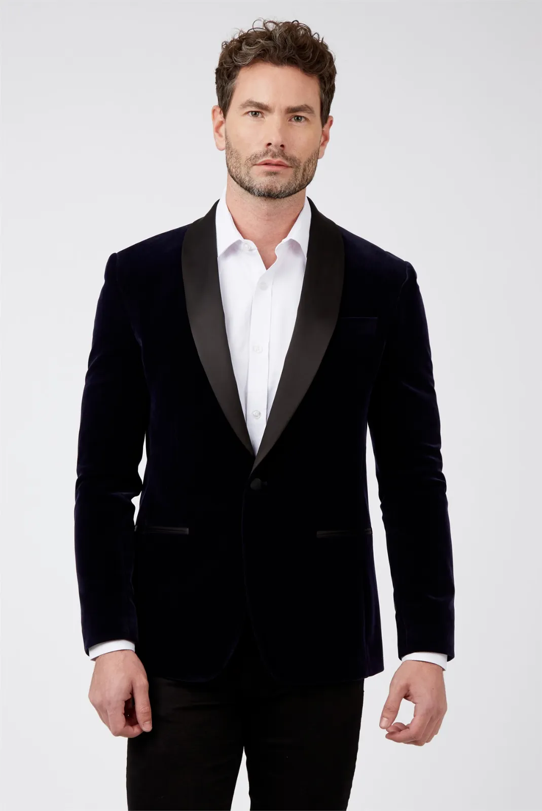 Slim Fit Navy Velvet Jacket Blazer Shawl Collar Tuxedo - Brand New