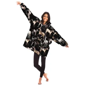 Snuggly™ Oversized Blanket Hoodie - Horses Dark Themed