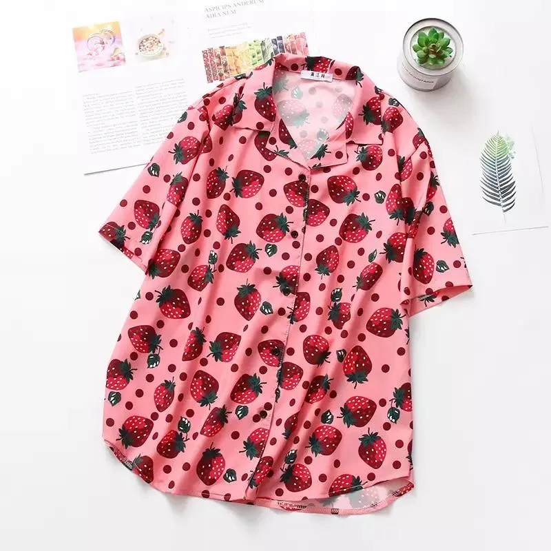 Strawberry Print Button-Up Shirt 🍓