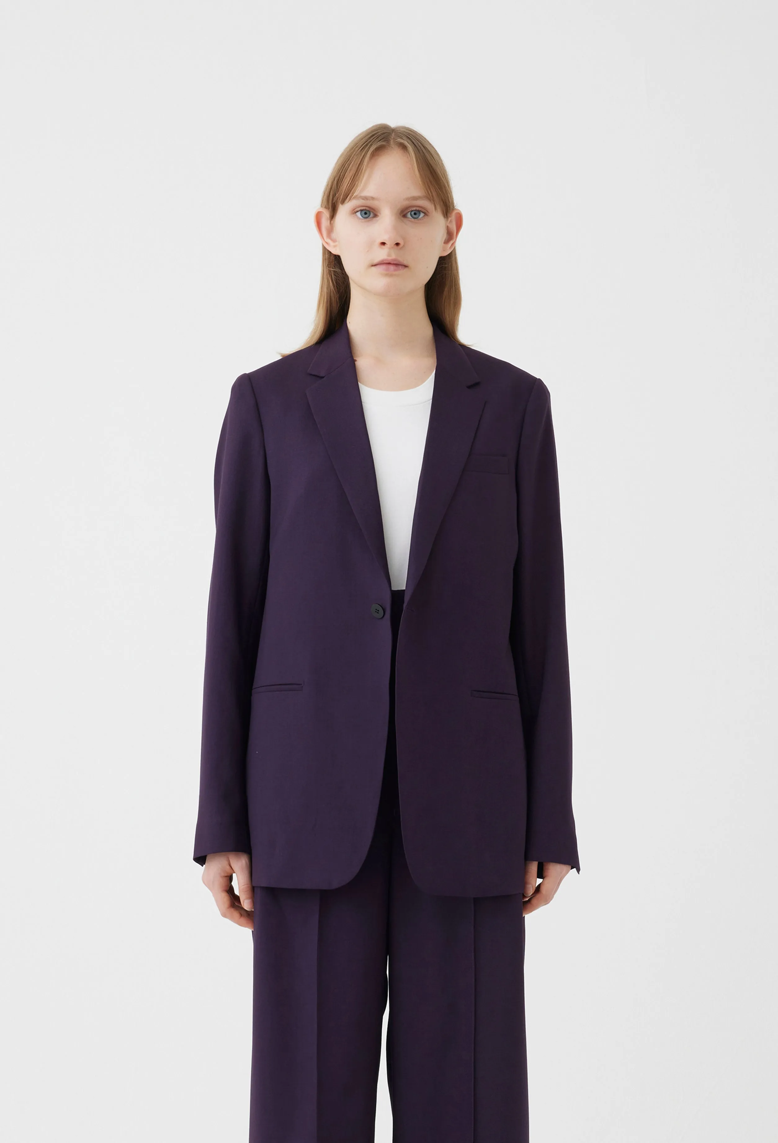 Tropical Wool Single Breasted Jacket in Dark Purple