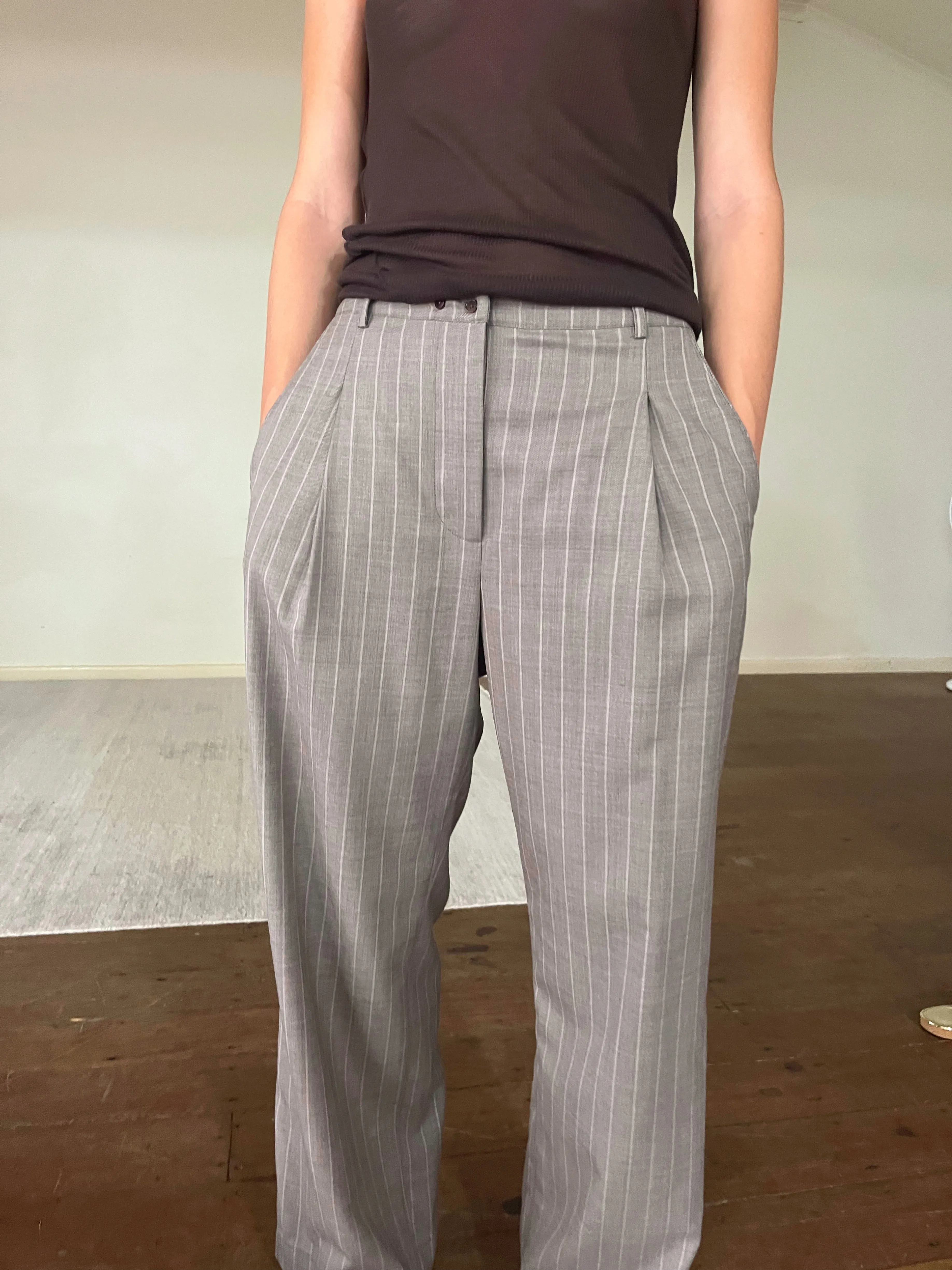 Twin Button Pant - Pinstripe Bark