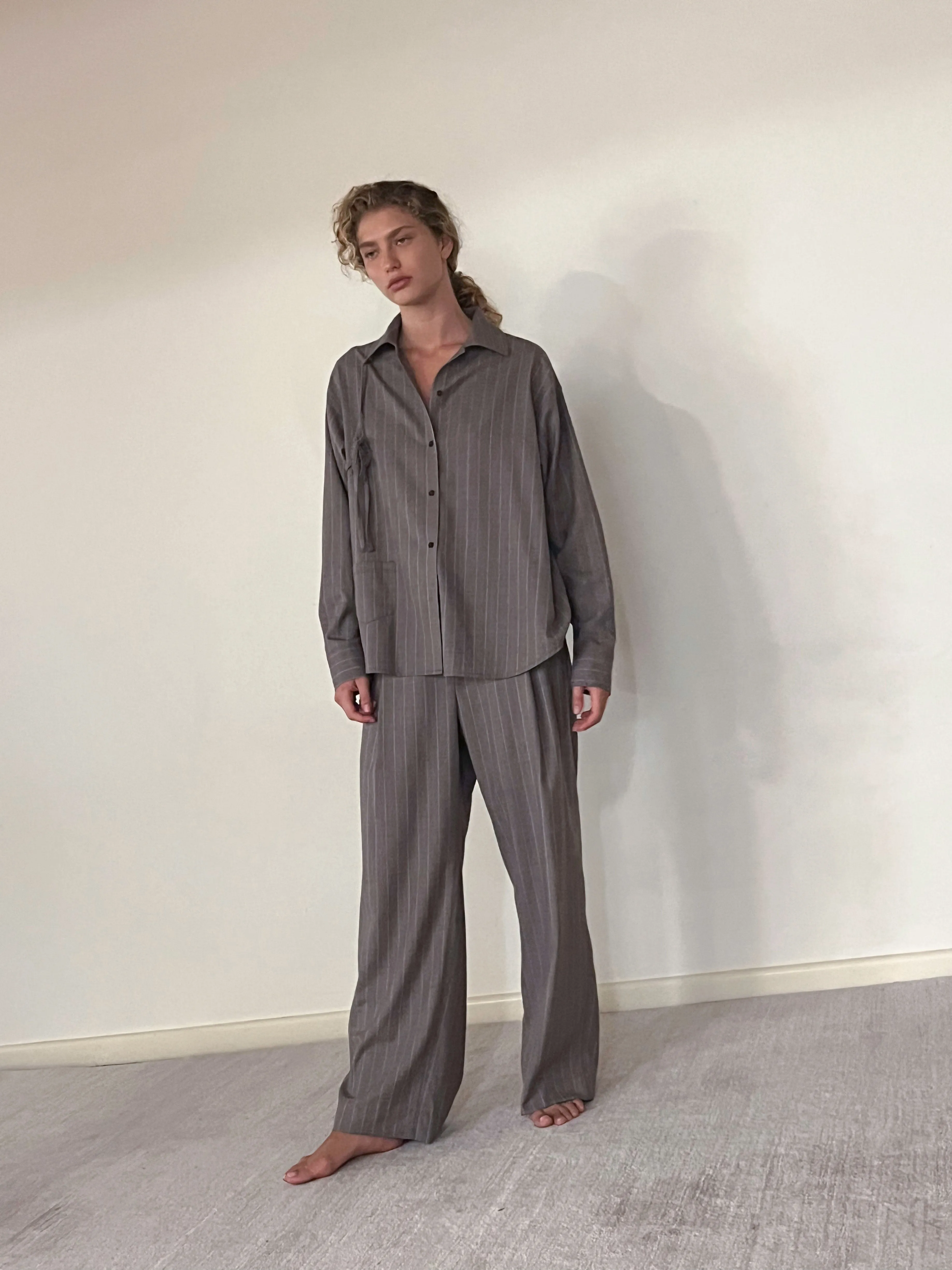 Twin Button Pant - Pinstripe Bark