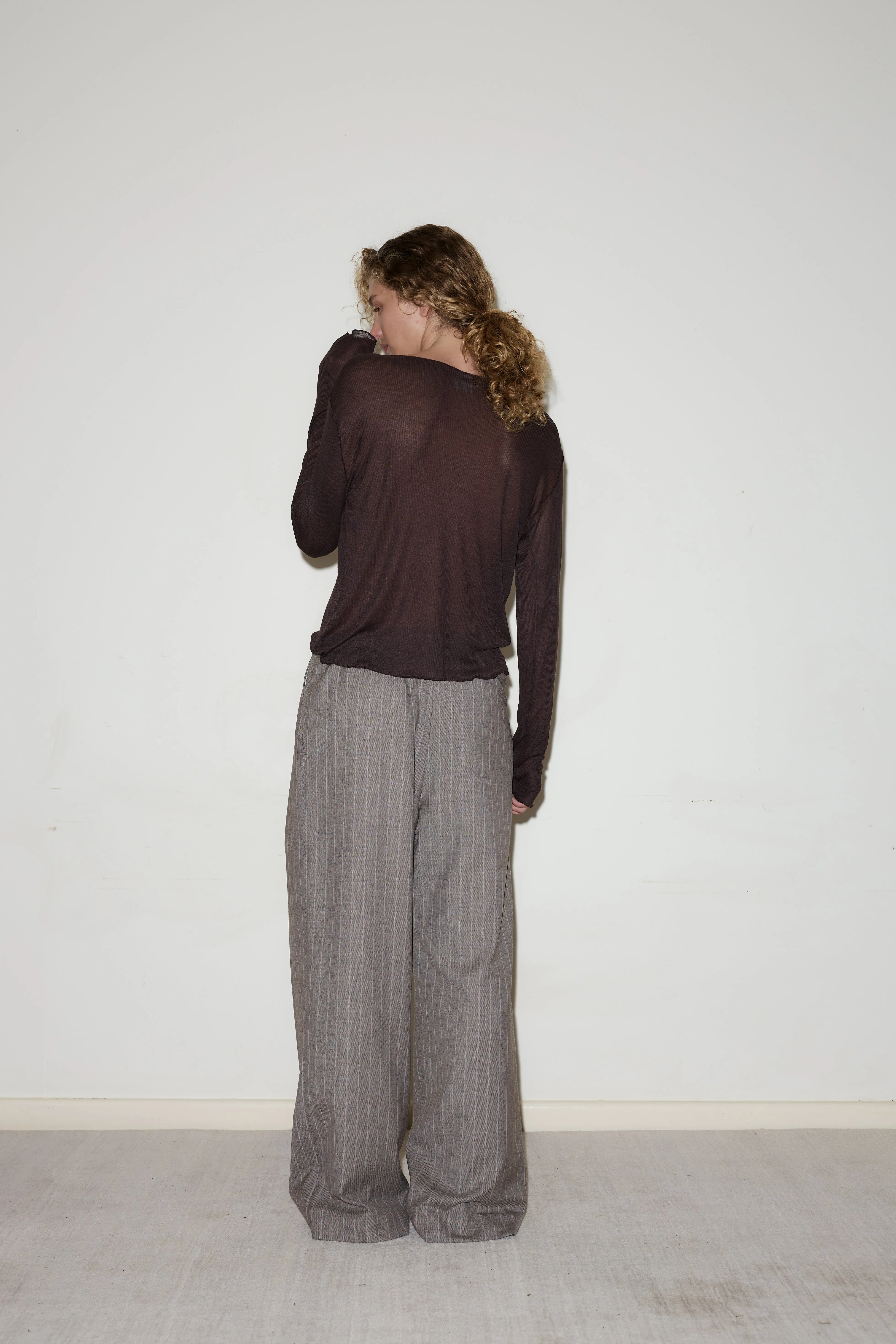 Twin Button Pant - Pinstripe Bark