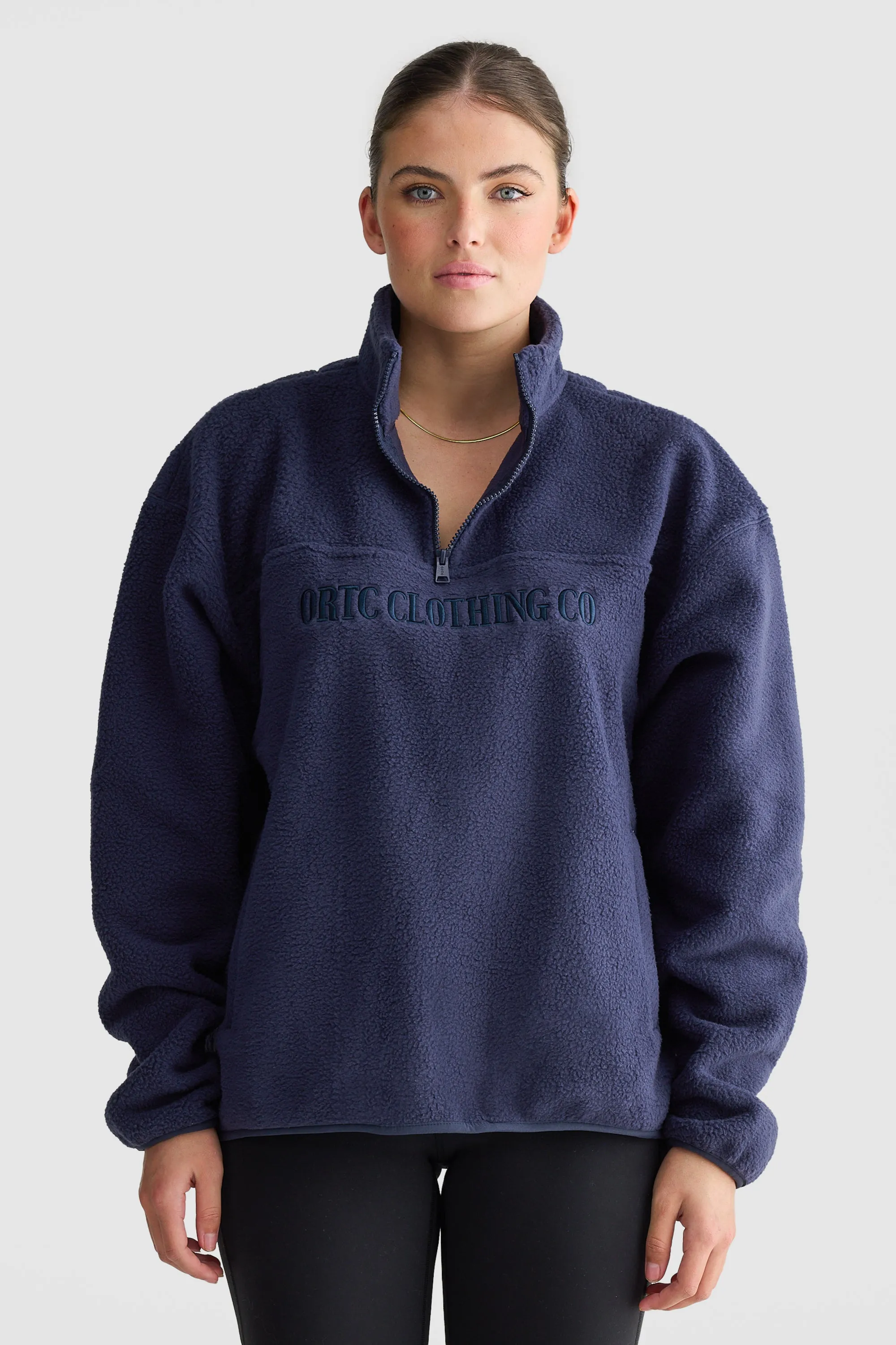 Unisex Sherpa Fleece Logo Quarter Zip Navy