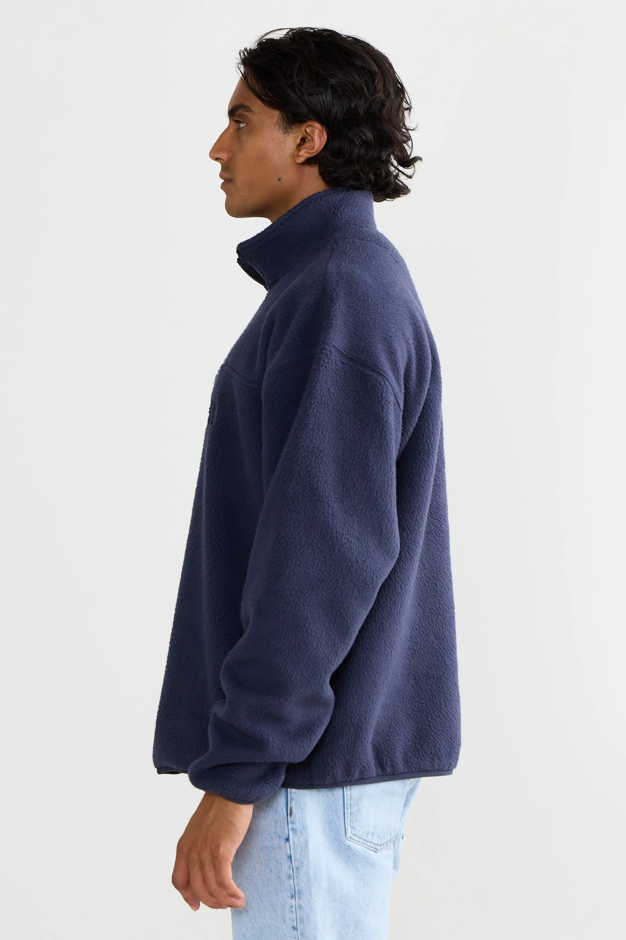 Unisex Sherpa Fleece Logo Quarter Zip Navy