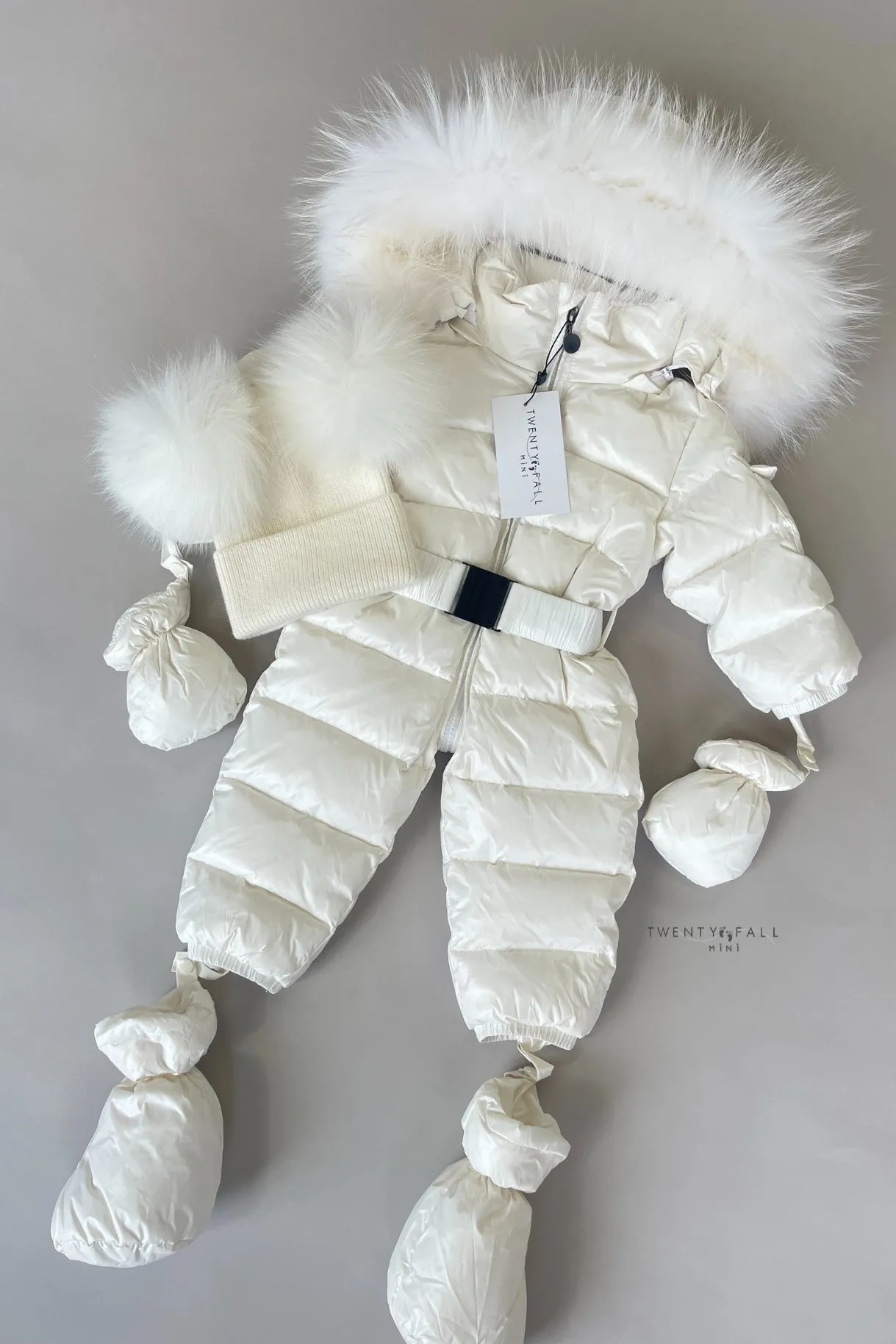 White Snowsuit with Raccoon Fur Trim