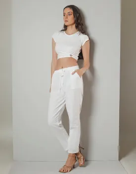 White Tie Waist Linen Pant