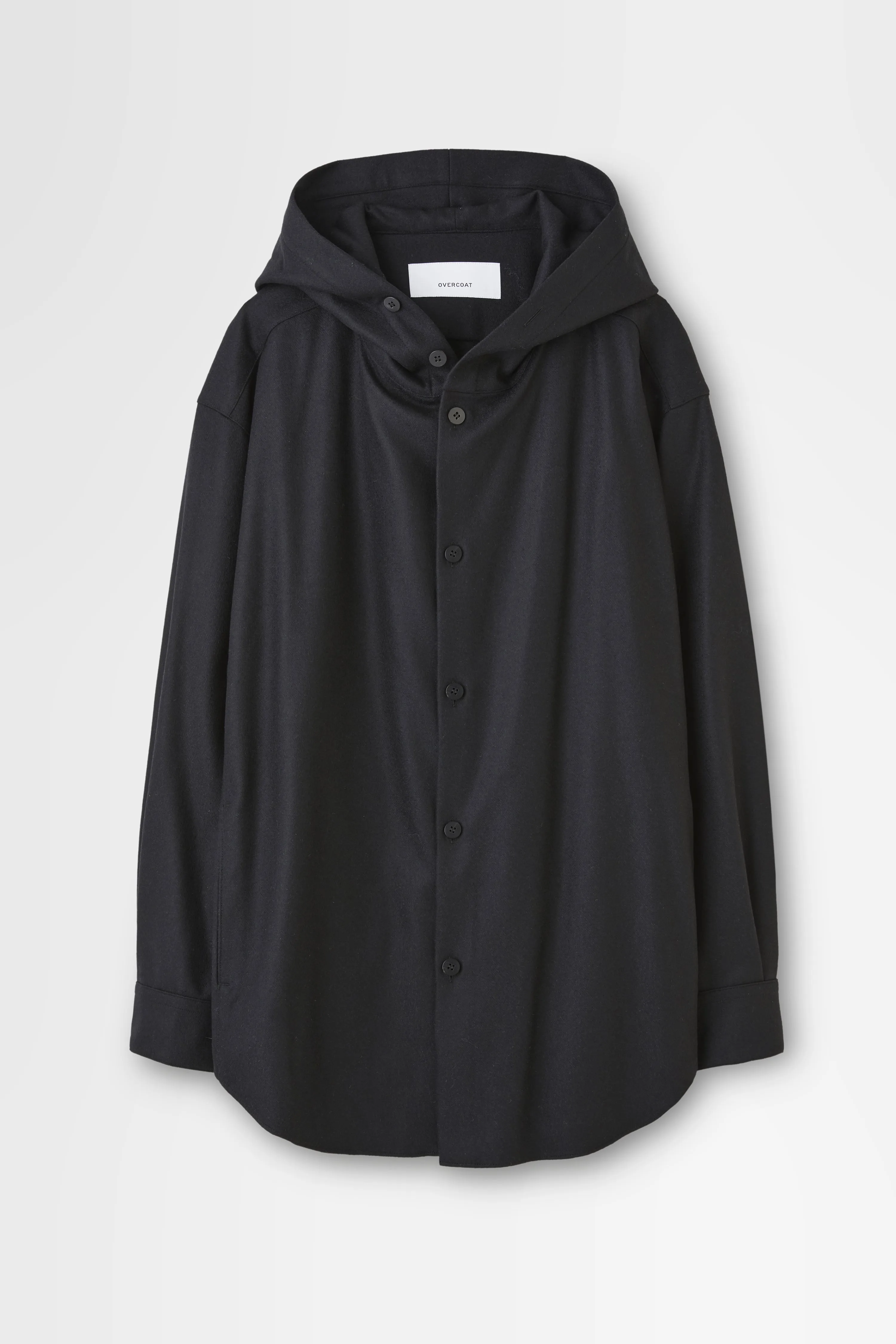 Wool Flannel Hoodie Overshirt in Black