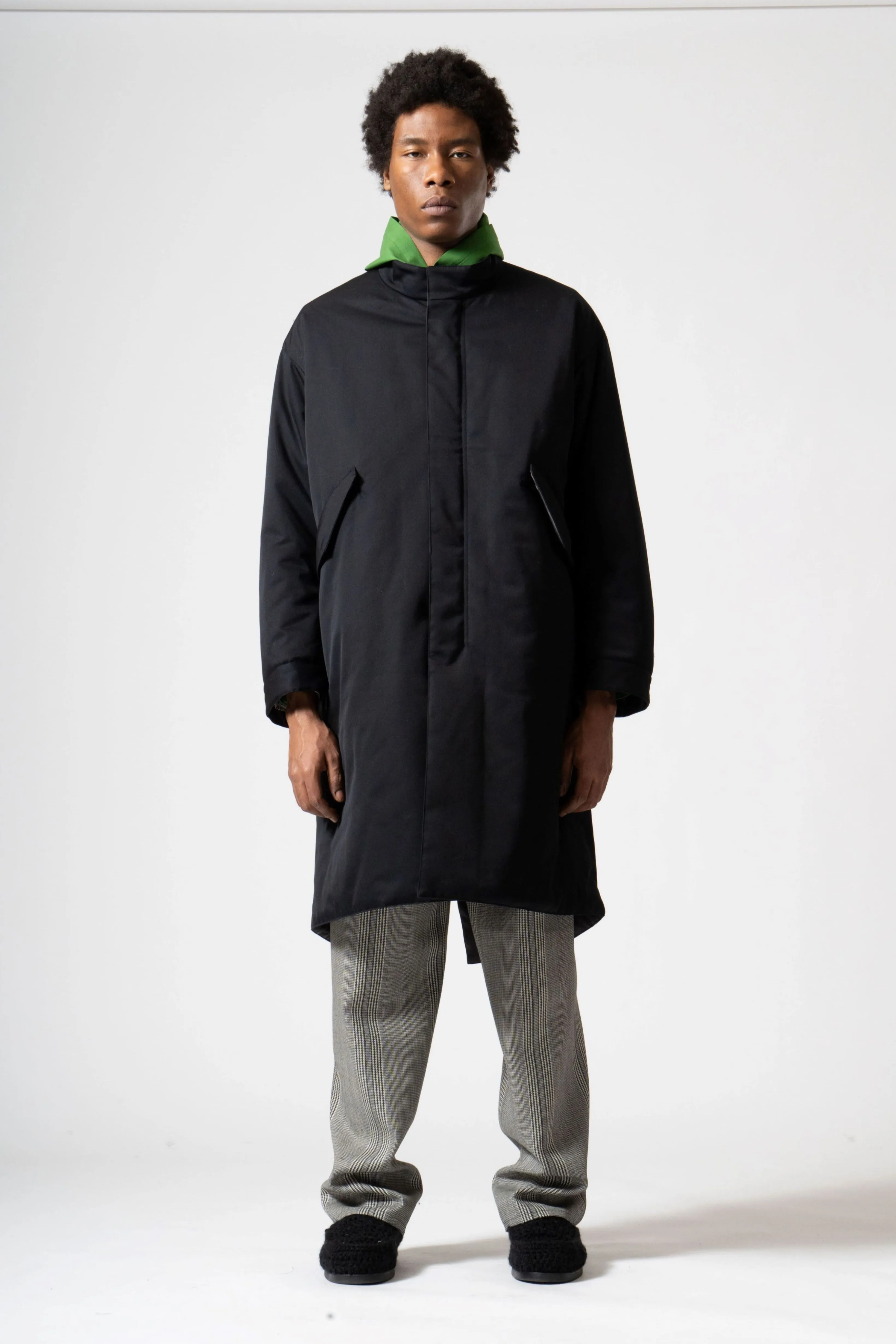 Wool Gabardine Mods Coat with Batting in Black