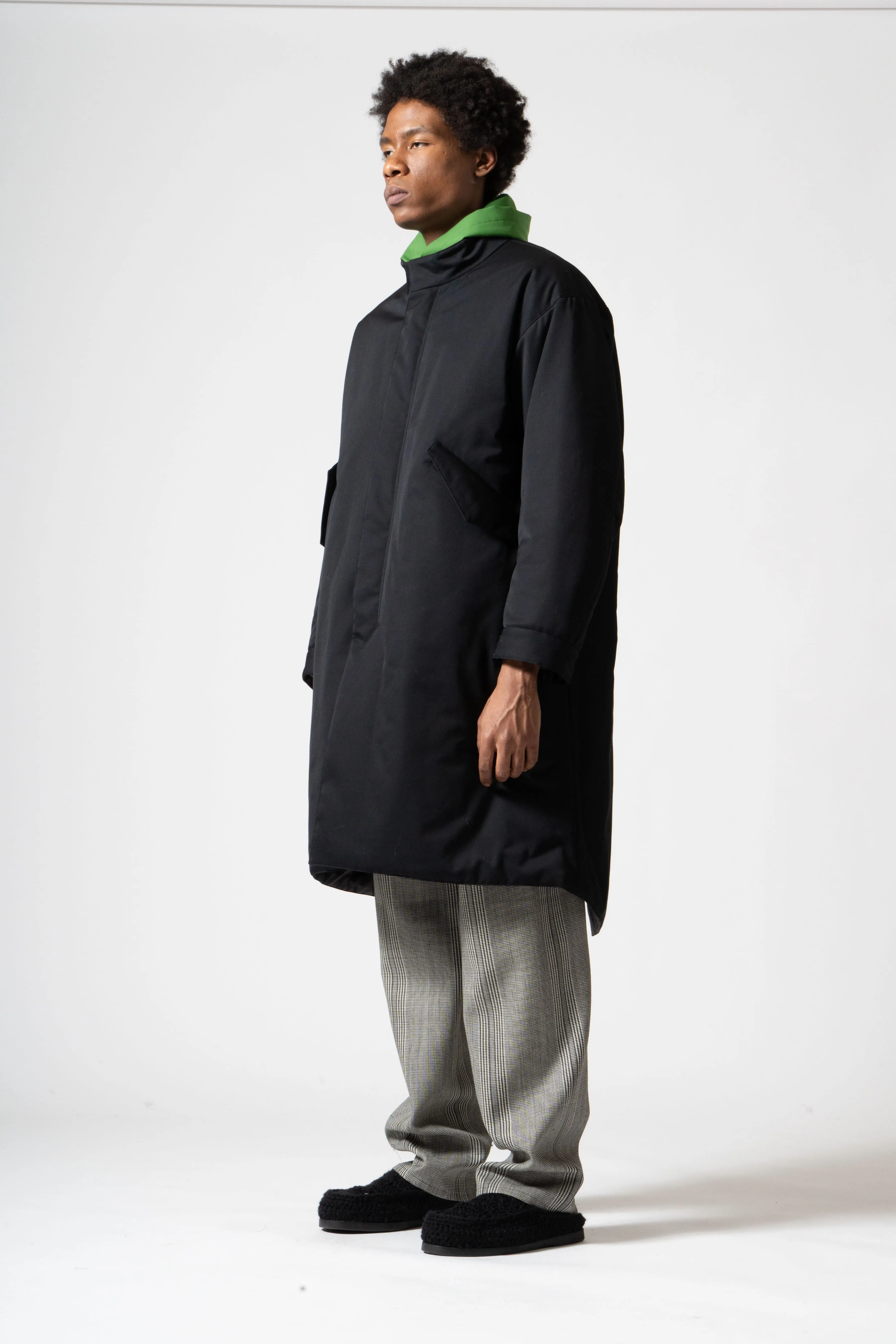 Wool Gabardine Mods Coat with Batting in Black