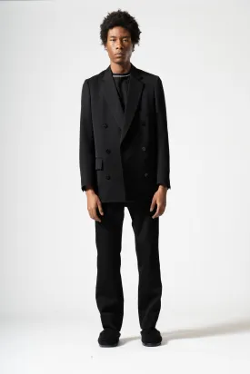 Wool Tricotine Double-Breasted Jacket in Black